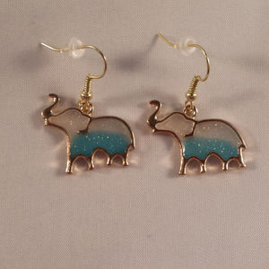 Gold Blue Elephant Drop Dangle Earrings New Mystical Hypoallergenic Hooks